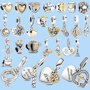 925 Sterling Silver Charms voor Pandora sieraden kralen Cirkelvormige Golden hartvormige verjaardagskaars