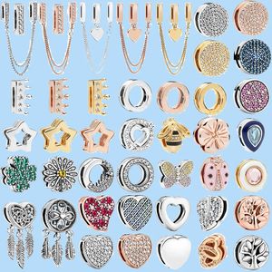 925 breloques en argent sterling pour bijoux pandora perles couleur reflets Clip perles breloques ronde cristal couronne coeur amour