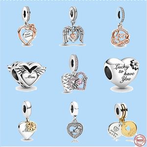 Breloques en argent sterling 925 pour perles de bijoux pandora Dangle Charm MUM Two-tone Family Tree Beads