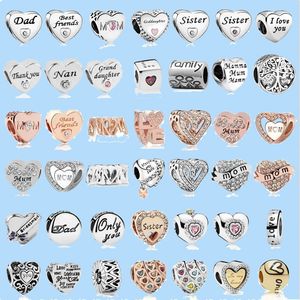 925 Sterling Silver Charms for Pandora Jewelry Beads Nieuwe Love Dad Nan Mom Sister Best Friends Bead Pendant Original