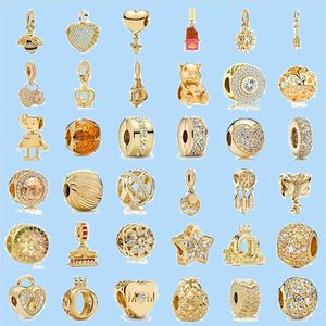 925 Charmes en argent sterling pour Pandora Bijoux Perles Sparkling Clip Perle Zirconia Gold Color Family Pendant