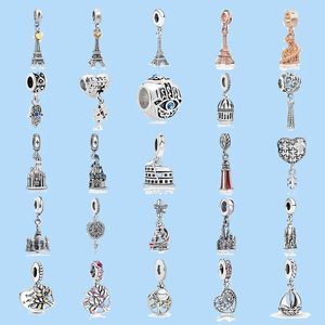 925 breloques en argent sterling pour bijoux pandora perles femmes bijoux plaqué tour Eiffel main arbre bateau charme