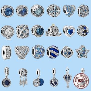 Breloques en argent sterling 925 pour perles de bijoux pandora Silver Shiny Sky Ocean Blue Fox Owl Bead