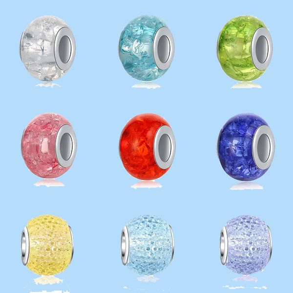 Abalorios de plata de ley 925 para cuentas de joyería pandora, cuentas de cristal de Murano de plástico europeo, arcoíris multicolor Aolly