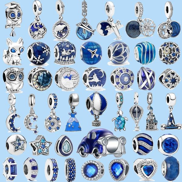 925 breloques en argent sterling pour perles de bijoux pandora nouvelle couleur bleue ballon papillon étoiles lune perles de saphir appropriées