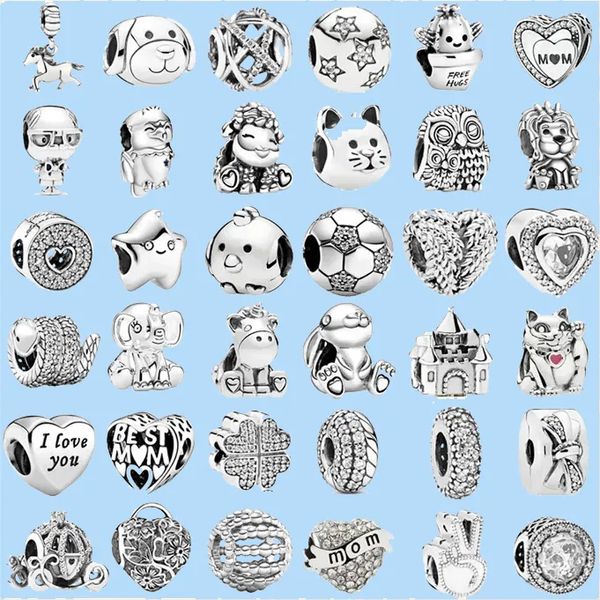 925 breloques en argent sterling pour bijoux pandora perles nouvelle couleur argent chat chanceux plume hibou château bricolage