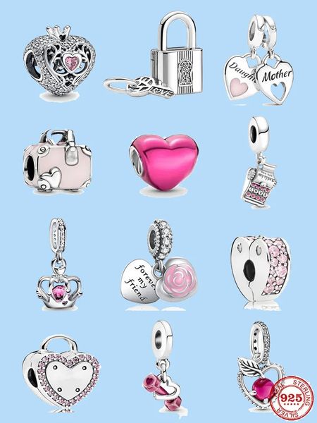 925 breloques en argent sterling pour perles de bijoux pandora vente en gros couronne rose pendentif amour clip perle