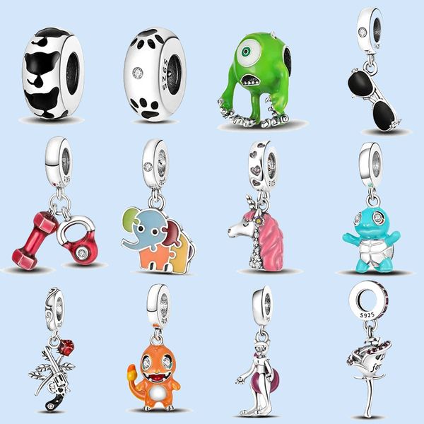 925 breloques en argent sterling pour perles de bijoux pandora pendentif couleur argent véritable tortue dinosaure licorne série