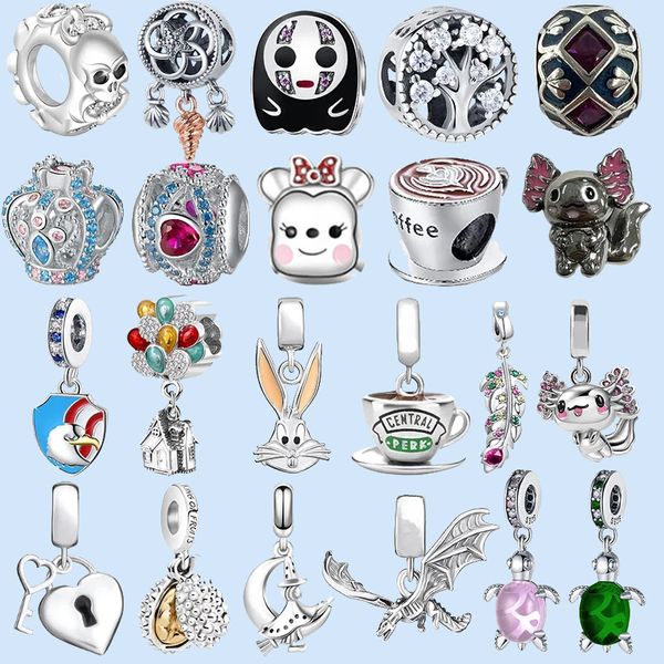 Abalorios de plata de ley 925 para joyería pandora, colgante de cuentas, mueca, Calavera, ratón, tortuga, conjunto de abalorios, colgante DIY, joyería de cuentas finas