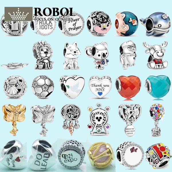 925 Sterling Silber Charms für Pandora-Schmuckperlen Fußball herzförmiger Einhorn-Zubehör-Anhänger baumeln