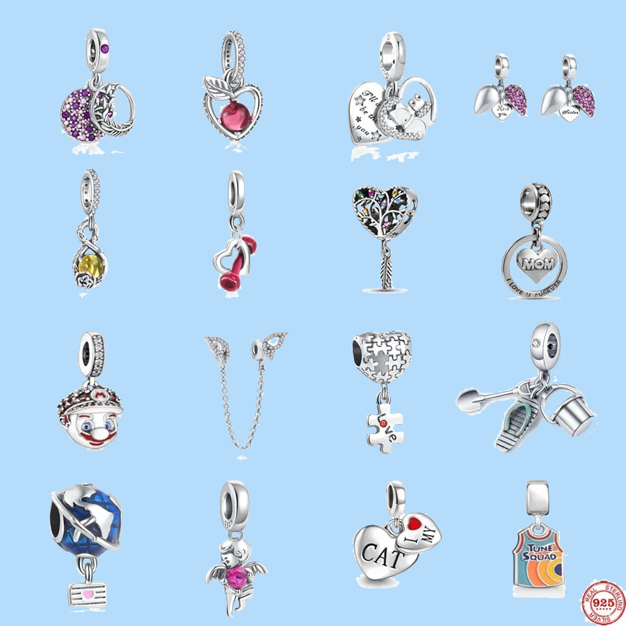 925 Sterling Silber Charms für Pandora-Schmuckperlen, baumelnder Anhänger, Apple Love Cat Globe Bead