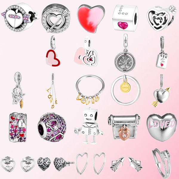 925 Argent Charms Coeur Forme Cupidon Flèche Perle Pendentif Perles Fit Pandora Bracelet Bijoux DIY