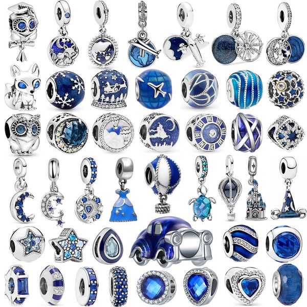 Breloques en argent Sterling 925, nouvelle couleur bleue, ballon, papillon, étoiles, lune, saphir, perles adaptées, Bracelet Original, fabrication de bijoux, cadeau DIY