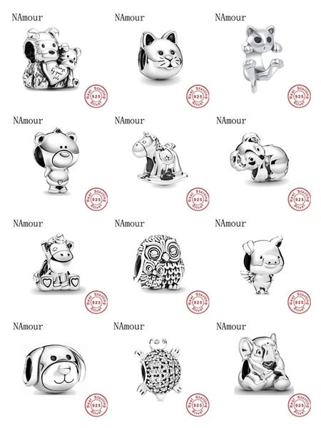 Abalorios de plata de ley 925 nuevos Theo Pig Animal Kingdom Cat Dog Unicorn Beads Original Fit Pandora pulsera joyería fabricación DIY regalo