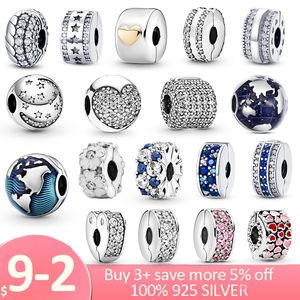 925 Sterling Silver Charms Brillant CZ Coeur Clip Charme Fleur Chaîne De Sécurité Bouchon Perles Perles Original Fit Pandora Bracelet Fabrication De Bijoux DIY Cadeau