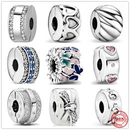 925 Charmes en argent sterling et étincelants rose coeurs papillons étincelants Crow Clip perles d'origine Bracelet Pandora