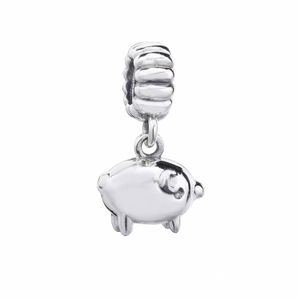 925 Sterling Silver Chinese Pig Year Dangle Pendentif Charm Perle Convient Européenne Pandora Bijoux Charme Bracelets