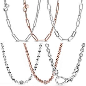 925 Sterling Silver Chunky Infinity Noeud Perle Pave Me Lien Serpent Chaîne Coulissante Collier pour Charme Populaire Diy Bijoux
