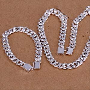 925 sterling Silver classic 10MM Square Chain Bracelets necklace Jewelry set for men 202224 inch Fashion Party Gifts 220818
