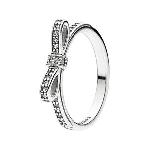 Bague en argent sterling 925 classique avec nœud en or rose pour femmes, bijoux de fête pour pandora CZ diamant petite amie, bagues cadeaux avec boîte d'origine