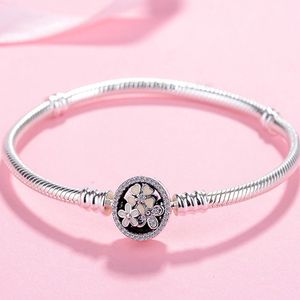 Bracelet chaîne serpent classique en argent sterling 925 avec fermoir fleurs poétiques convient aux bracelets européens Pandora Charms et perles