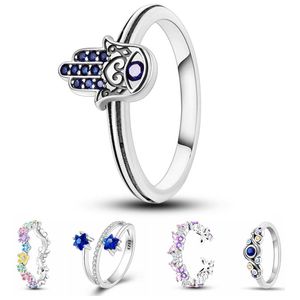 925 Sterling Silver coloré zircon Infinite Heart Hamsa Hand Ring 20 designs anneaux pour femmes Original 925 Silver Rings Marque Bijoux Cadeau