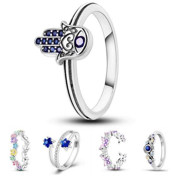 Anillo de mano de Hamsa con corazón infinito de circón colorido de Plata de Ley 925, 20 diseños de anillos para mujer, anillos de plata originales 925, regalo de joyería de marca