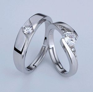 Anillos de plata de ley 925 para parejas, anillo ajustable chapado en oro blanco con diamantes CT para mujeres y hombres, boda de compromiso al por mayor