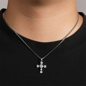 925 Collier de croix en argent sterling pour homme chaîne de chaîne de luxe diamant 5a zirconi pendent collaces pour hommes en or