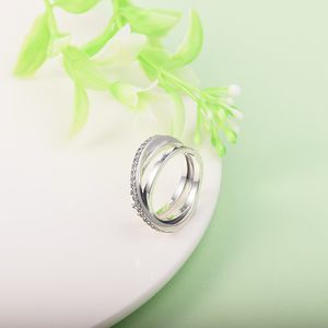 925 Sterling Silver Crossover Pave Triple Band Ring Fit Pandora Bijoux Fiançailles Amoureux De Mariage Bague De Mode