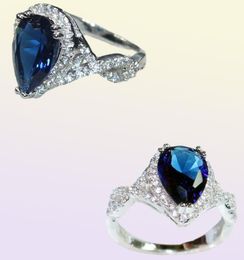 925 Sterling Silver Crown Delicate Pearshaped Blue Sapphire Waterdop Edelsteen ring Vinger Maat 5108359311