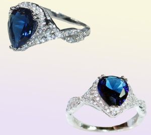 925 Sterling Silver Crown Delicate Pearshaped Blue Sapphire Waterdop Edelsteen ring Vinger Maat 5101077492