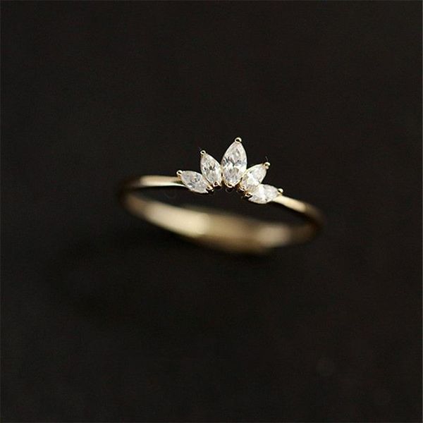 Anillo de corona de Plata de Ley 925 chapado en cristal oro de 14k accesorios de joyería de boda con temperamento Simple para mujer 2060