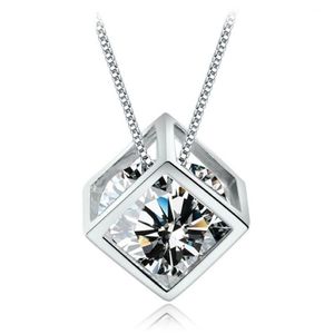 925 Bijoux en cristal en argent sterling cube carré diamant pendentif instruction Colliers mariage femme vintage mode 182c