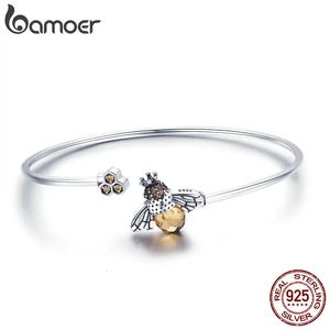 925 Sterling Zilver Kristal Geel Bee Bangle Leuke Insect Armbanden voor Vrouwen Verjaardagscadeau Fijne Sieraden SCB104 240110