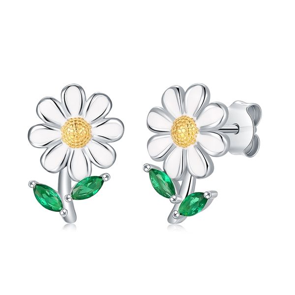 925-Sterling-Silver Cute Leaf Sunflower Daisy-Flower Stud Boucles d'oreilles, Promise Bijoux de fiançailles pour femmes Girlfriend Wife Gifts