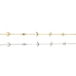 925 Sterling zilveren schattige mooie charme link ketting armband voor vrouwen Rainbow Moon Star lucky eye sierlijke minimale charmante armbanden