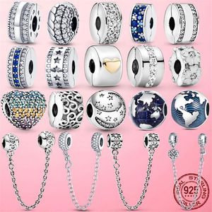 925 Sterling Silver CZ pave Clip Charm Daisy Beads Stopper fit Pandora Bracelet 925 Silver Jewelry Clip2435