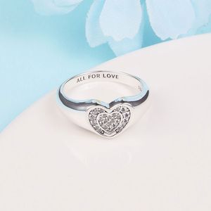Anillo de plata de ley 925 con piedras de circonia cúbica, corazón radiante, pavimentado, compatible con joyería Pandora, compromiso, amantes de la boda, anillo de moda