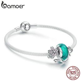 925 Silver Silver Daisy Fleur Green Verre Perles Strand Charms Bracelets For Women Jewelry 240311