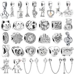 925 Plata esterlina Cuelga el encanto 1 piezas Nueva huella animal Nota musical Avión Corona Niño Colgante Grano Fit Pandora Charms Pulsera Accesorios de joyería DIY