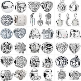 Breloque en argent Sterling 925, 45 styles, couleur argent, voiture électrique, couronne, arbre, lune, chat mignon, chien, perles, adaptées aux bracelets Pandora, accessoires de bijoux à faire soi-même