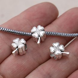 925 Sterling Silver Dangle Charm 5 PCS Argent Plaqué Trèfle Chanceux Fleur Perles Perle Fit Pandora Charms Bracelet DIY Bijoux Accessoires