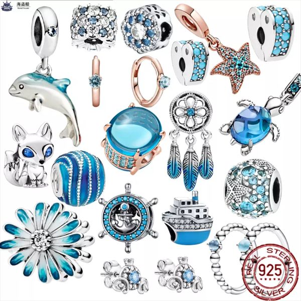 925 Sterling Silver Dangle Charm Blue Lantern Sun Pendant LOVE Family Forever Bead Pour pandora charms authentiques perles en argent 925