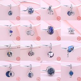 925 Sterling Silver Dangle Charm Blue Planet Stars Moon Clip colgante Space Journey Beads Bead Fit Pandora Charms Bracelet DIY Jewelry Accessories