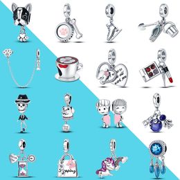 925 Sterling Argent Dangle Charm Garçon et Fille Bulldog Rouge À Lèvres Ombre À Paupières Perles Perle Fit Pandora Charms Bracelet DIY Bijoux Accessoires