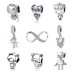 925 Sterling Argent Dangle Charm Garçon Fille Pendentif Famille Amis Perles Perle Fit Pandora Charms Bracelet DIY Bijoux Accessoires