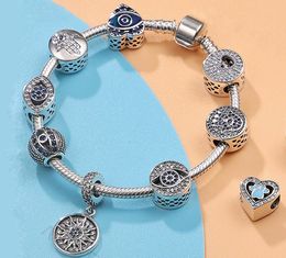 925 Sterling Silver Dangle Charm Bracelet Eye Pandora DIY Armbanden met String van Sieraden Parels Mode Cadeau Sieraden Gratis levering