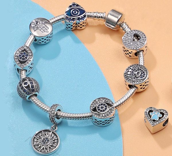 925 Sterling Silver Dangle Charm Bracelet Eye Pandora DIY Pulseras con cadena de joyería Perlas Regalo de moda Joyería Entrega gratuita