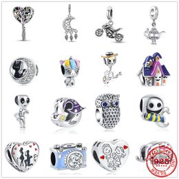 925 Sterling Silver Dangle Charm Caméra Hibou Chat Moto Éléphant Perles Perle Fit Pandora Charms Bracelet DIY Bijoux Accessoires